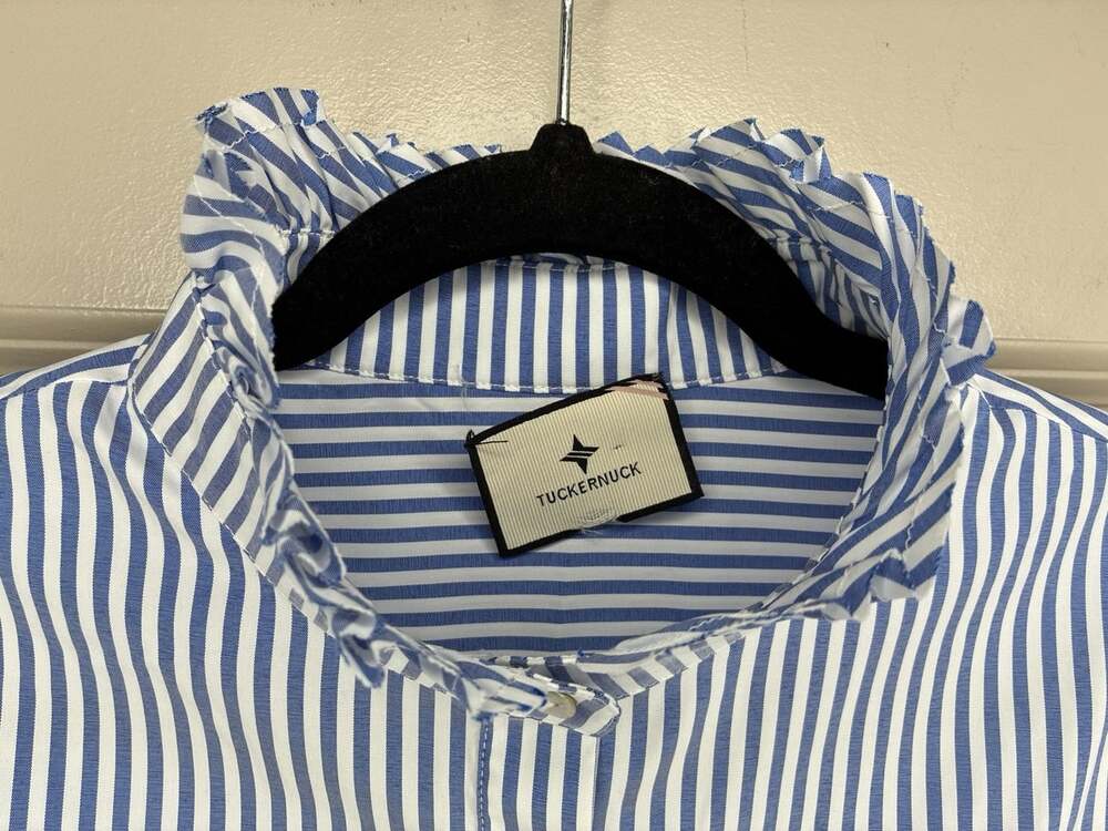Tuckernuck Blue and White Stripe Teagan Popover Top Size Large - Picture 4 of 9